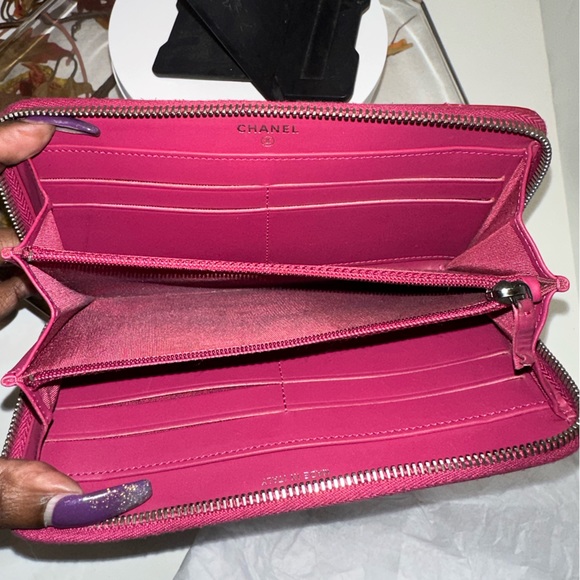Chanel Raspberry Pink Quilted Patent Leather Double C’s Zip Around Wallet AS IS - Picture 5 of 11
